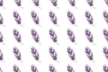 Fototapeta premium Watercolor pattern from illustrations of a feather of a bird of purple color on a white background in size 2000 x 3000 pxl