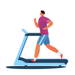 Athletic man on training apparatus have various physical exercises. People exercising at modern gym. Enjoy sport activity.  Vector flat illustration. 