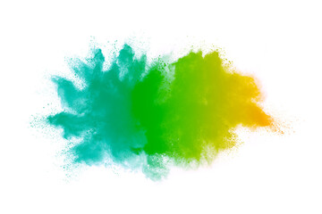 Explosion of colored powder isolated on white background. 