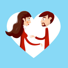 Man and Woman in Love Vector Symbol with White Heart on Blue Background