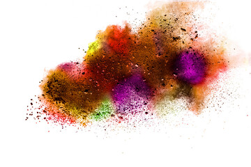 Explosion of colored powder isolated on white background. 