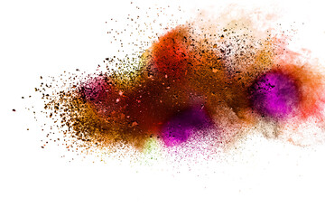 Explosion of colored powder isolated on white background. 