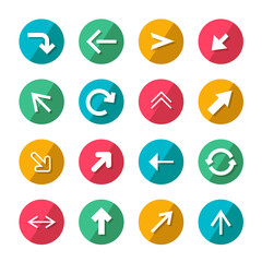 Arrows in Colorful Circles Icons. Vector Arrow Set Isolated on White Background.