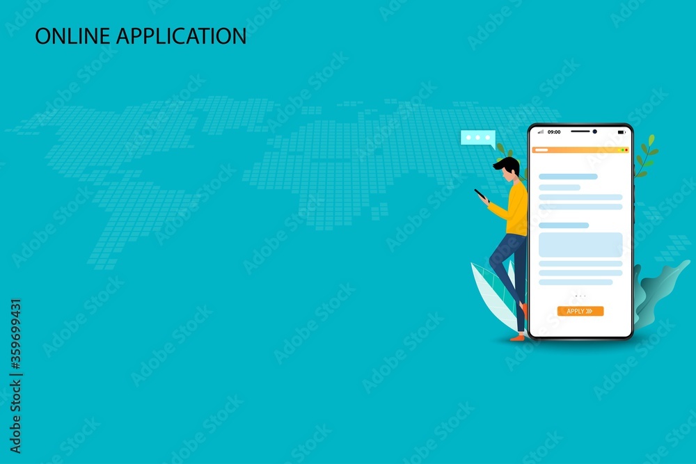 Aufkleber online application concept, a young man is searching in the internet by using smartphone to find a c