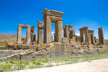Fototapeta na wymiar Ancient ruins of Persepolis and Necropolis historical site - UNESCO World Heritage site, Shiraz, Iran