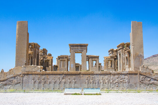 Ancient ruins of Persepolis and Necropolis historical site - UNESCO World Heritage site, Shiraz, Iran - Powered by Adobe