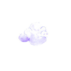 Watercolor cloud illustration. Purple cloud hand drawn on paper