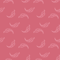 Abstract pattern with pink doodle leaves on warm pink background for fabric, textile, clothes, tablecloth and other things. Vector image.