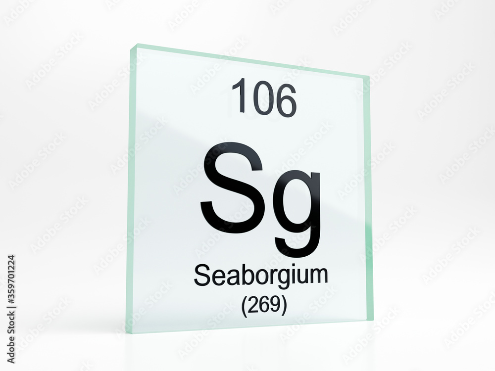 Poster seaborgium element symbol from periodic table on glass icon - realistic 3d render