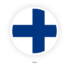 Obraz premium Finland circle flag icon with white border on white background. Finland button flag icon with shadow isolated on white background.