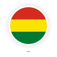 Bolivia circle flag icon with white border on white background. Bolivia button flag icon with shadow isolated on white background.