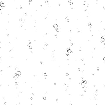 Bubbles underwater texture isolated on white background. Vector fizzy air, gas or oxygen under water seamless pattern. Realistic champagne drink, soda effect template.