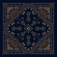 Vector ornament Bandana Print. Traditional ornamental ethnic pattern with paisley and flowers. Silk neck scarf or kerchief square pattern design style, best motive for print on fabric or papper. - 359701812