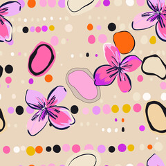 Trendy floral artistic illustration pattern. Creative collage with shapes. Seamless pattern. Fashionable template for design.