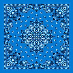 Vector ornament Bandana Print. Traditional ornamental ethnic pattern with paisley and flowers. Silk neck scarf or kerchief square pattern design style, best motive for print on fabric or papper. - 359702224