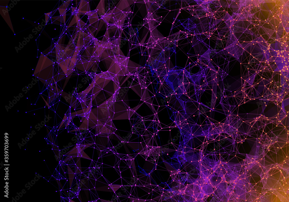 Poster Purple vibrant triangular grid in futuristic technology style on dark background