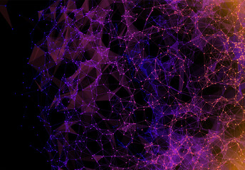 Purple vibrant triangular grid in futuristic technology style on dark background