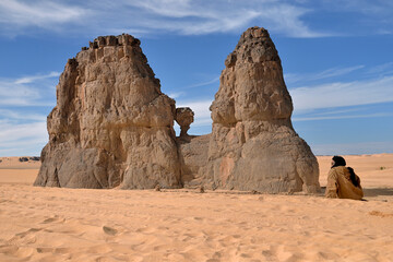 Fototapeta premium SAHARA DESERT SAND DUNES IN TASSILI NATIONAL PARK IN ALGERIA