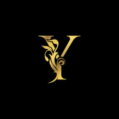Golden Initial Y Luxury Letter Logo Icon vector design ornate swirl nature floral concept