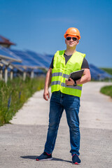 Obraz na płótnie Canvas Solar power panel. Green energy. Electricity. Power energy pannels. Engineer at a solar plant.
