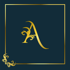 Golden Initial A Luxury Letter Logo Icon, Ornate business brand identity or wedding initial logo vector design concept.