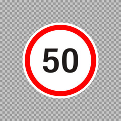 Speed limit highway road sign in flat style on transparent background. Vector isolated