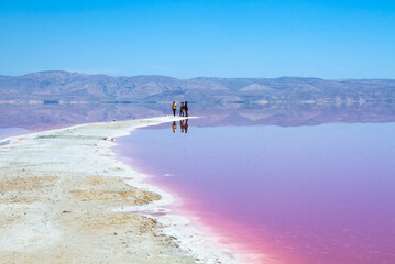 Beautiful pink Salt Lake of Shiraz, Iran.