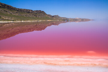 Beautiful pink Salt Lake of Shiraz, Iran.