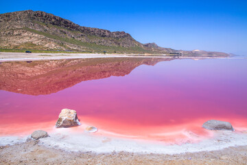 Beautiful pink Salt Lake of Shiraz, Iran.