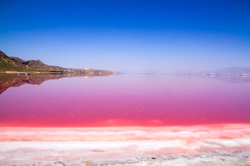 Beautiful pink Salt Lake of Shiraz, Iran.