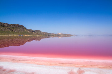 Beautiful pink Salt Lake of Shiraz, Iran.