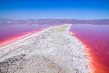 Beautiful pink Salt Lake of Shiraz, Iran.