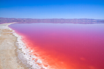 Beautiful pink Salt Lake of Shiraz, Iran.