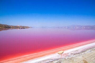 Beautiful pink Salt Lake of Shiraz, Iran.