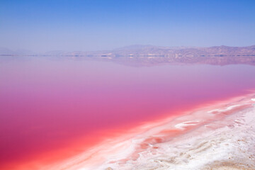 Beautiful pink Salt Lake of Shiraz, Iran.