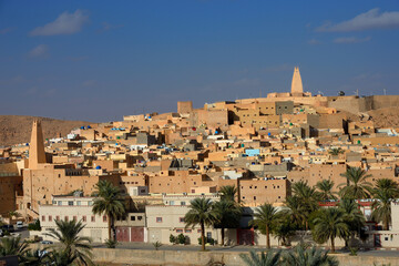 GHARDAIA TOWN IN M'ZAB VALLEY IN ALGERIA. UNESCO WORLD HERITAGE SITE. 