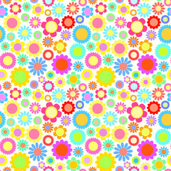 Positive bright colorful flowers. Simple style pattern for fun emotion.