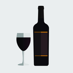 bottle and glass of wine vector illustration, flat design