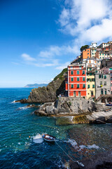 Fototapeta na wymiar View of the panorama of Riomaggiore - Cinque Terre, Liguria, Italy