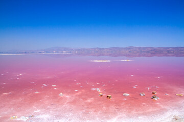 Beautiful pink Salt Lake of Shiraz, Iran.