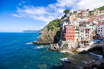 Fototapeta na wymiar View of the panorama of Riomaggiore - Cinque Terre, Liguria, Italy