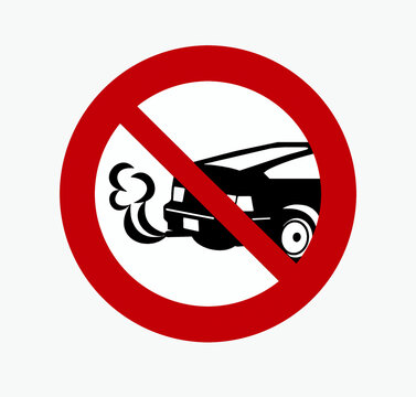 recommend clip art: No idling, turn off engine. Prohibition sign with the back of a coupe car with smoke from muffler.  