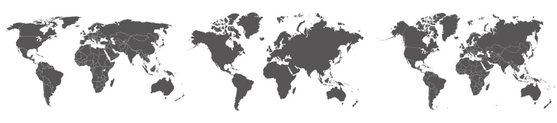 Set of 3 different world maps. Vector design elements