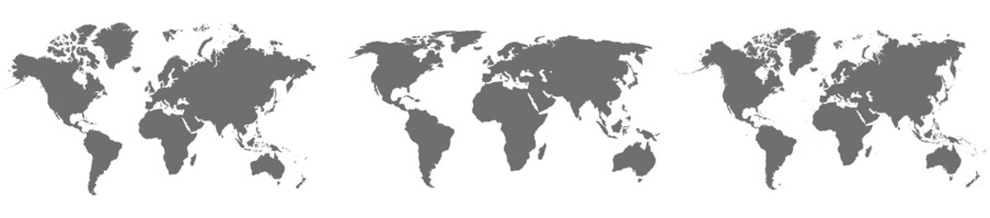 Fototapeta na wymiar Set of 3 different world maps. Vector design elements