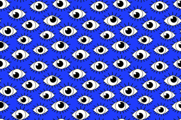 contour black eyes on a blue background seamless pattern vector illustration