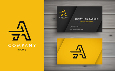 Clean and stylish logo forming the letter A with business card templates. Modern Logotype design for corporate branding. 