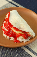 Food and gastronomy. Tapioca with cheese and guava jam. Traditional delicacy from northeastern...