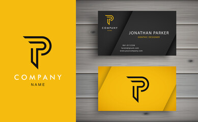 Clean and stylish logo forming the letter P with business card templates. Modern Logotype design for corporate branding. - obrazy, fototapety, plakaty