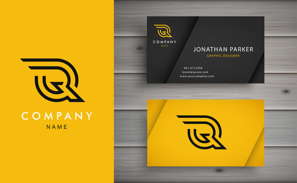 Clean and stylish logo forming the letter Q with business card templates. Modern Logotype design for corporate branding.