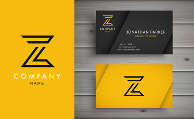 Clean and stylish logo forming the letter Z with business card templates. Modern Logotype design for corporate branding.